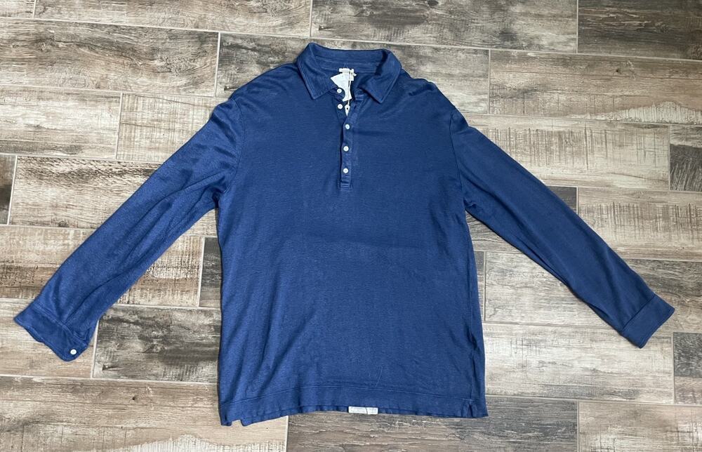$650 NWT Massimo Alba Blue 100% Linen Knitted Long Sleeve Polo Shirt Size XL